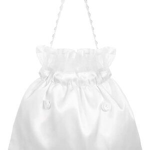 Satin Bridal Wedding Bag White Flower Decorated Bridesmaid Handbag for Party